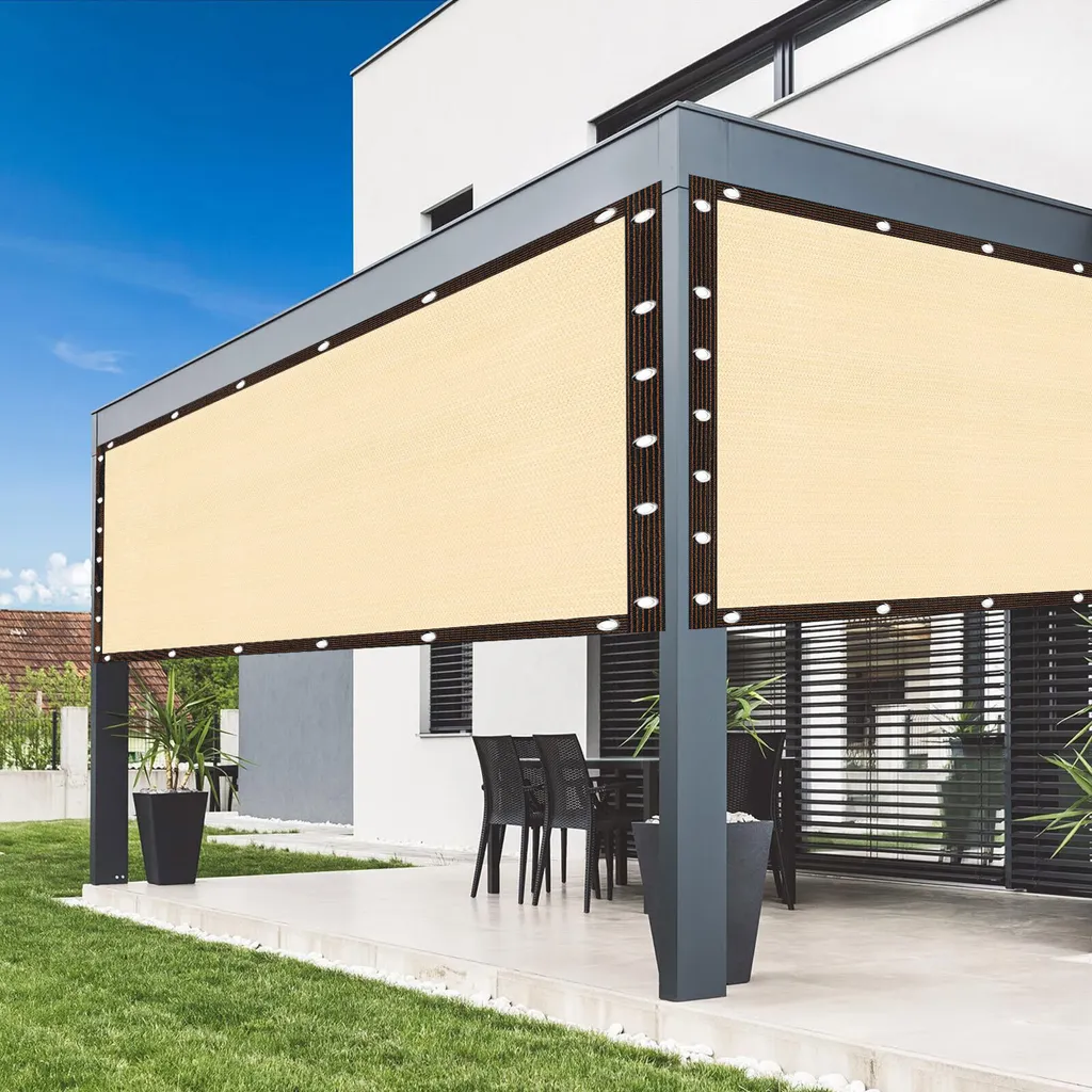 Filet d'ombrage beige 4x6m avec oeillets pour protection solaire jardin