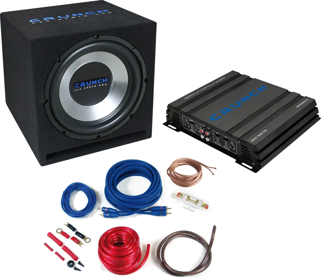 Kit Caisson de Basse Crunch Basspack 500W avec Ampli et Câblage Inclus