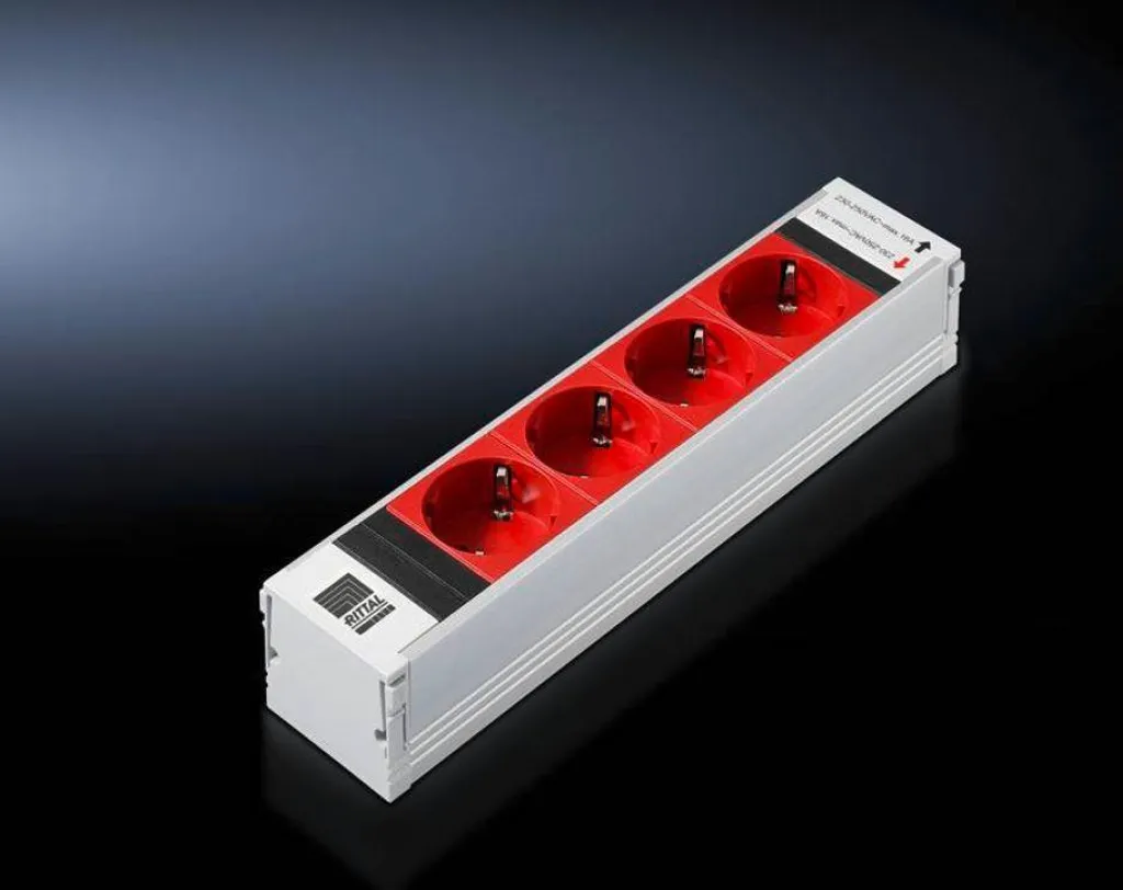 Module de Prise Rittal PSM 4x Schuko Rouge - Unité d'Alimentation Fixe - 3