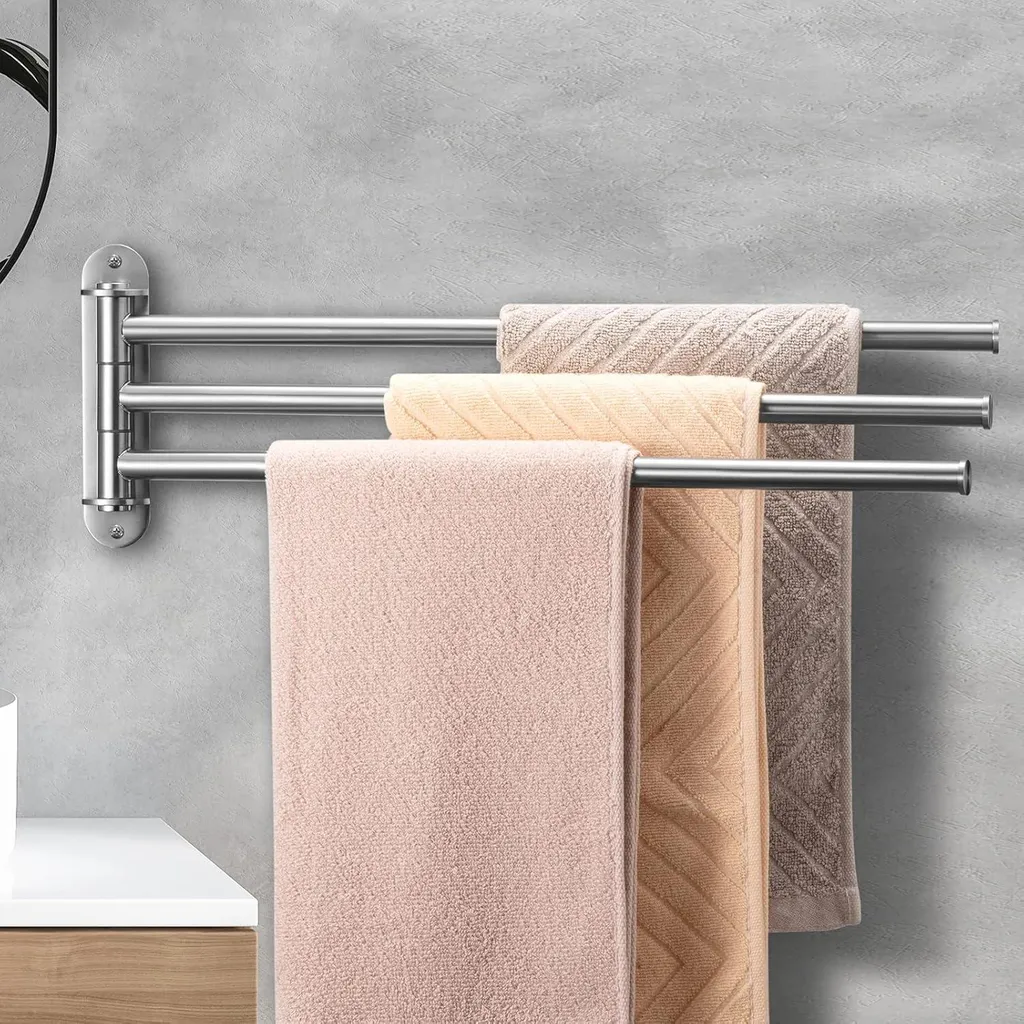 Porte-serviette mural rotatif à 3 bras en inox brossé pour petite douche