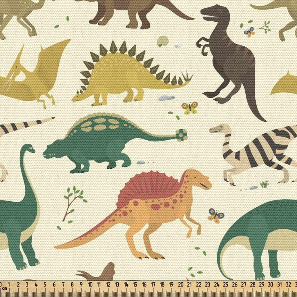 ABAKUHAUS Dinosaurier Gewebe als Meterware, Jurassic Cartoon Primitive Tiere Prähistorische Säugetier in Childish Reptile Haustiere, 5 M (148 x 5...