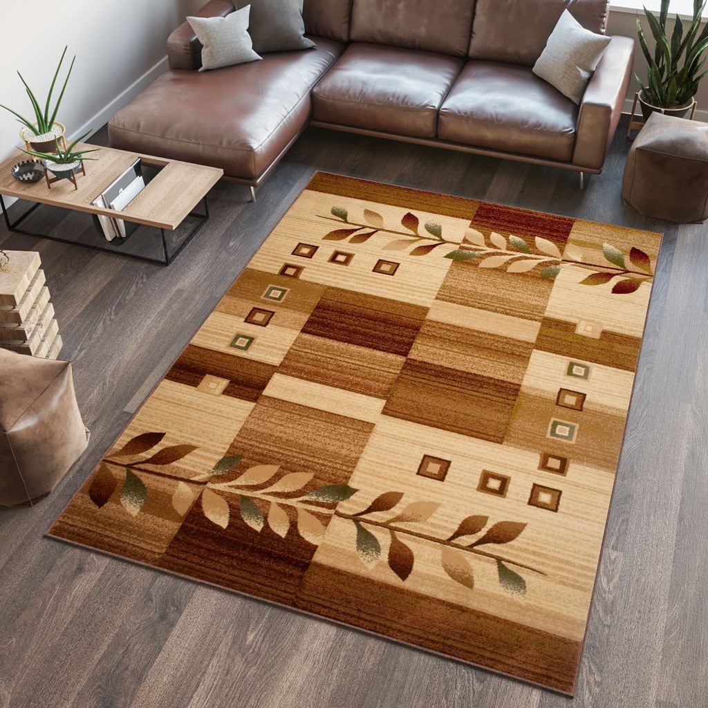 Teppich Wohnzimmer Schlafzimmer Kurzflor Modern Beige Braun Meliert 70 x 140 cm
