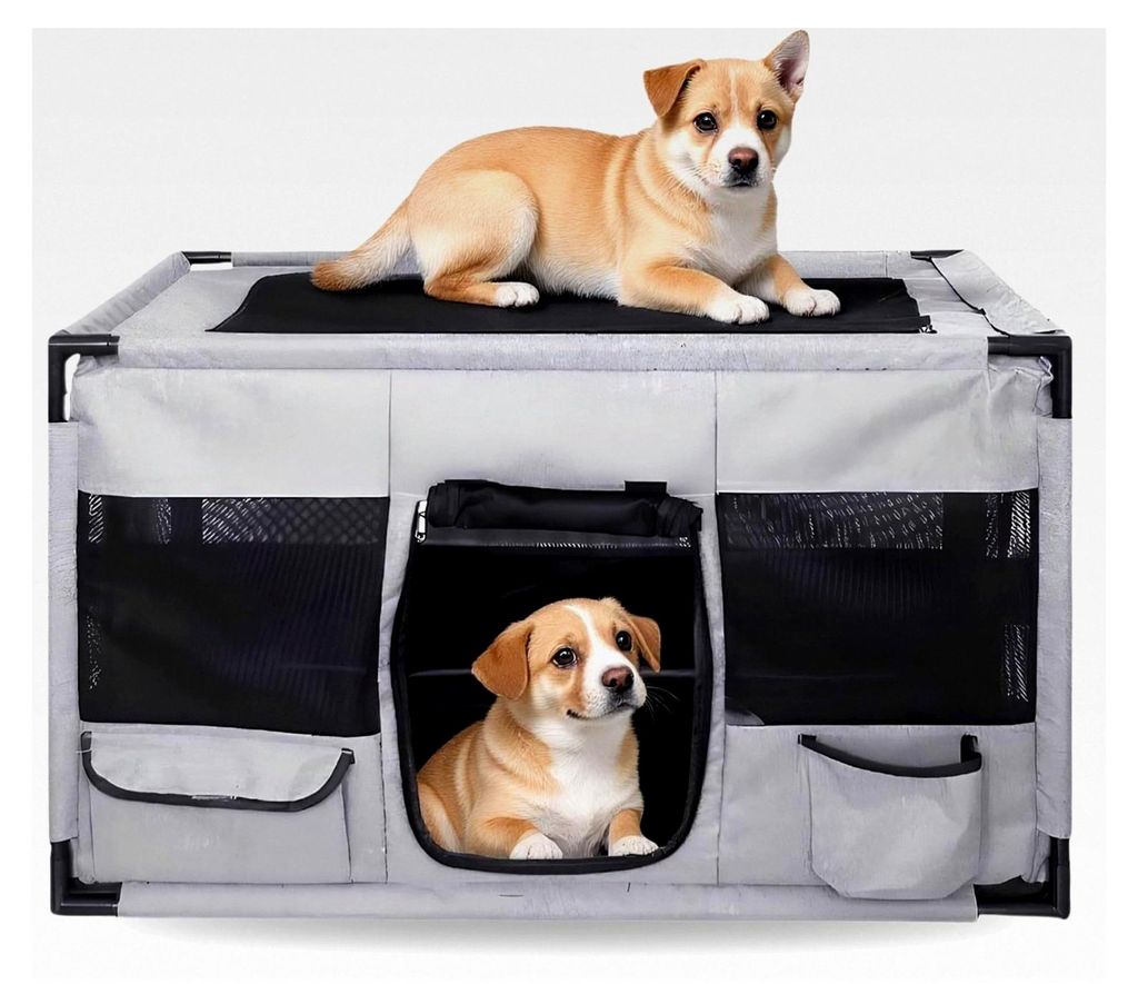 Welpenlaufstall für drinnen und draußen, Hunde-Käfig aus Oxford-Gewebe, extra groß, tragbar, Tier-Laufstall für Kleintiere und Katzen, 100 x 5...