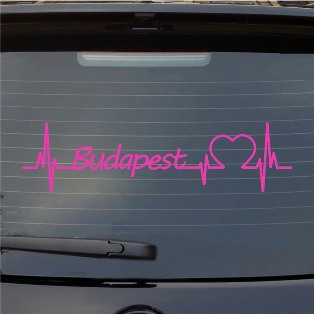Heckscheibenaufkleber Budapest Herzschlag Puls Stadt Liebe 55x14 cm Pink Auto Aufkleber Sticker