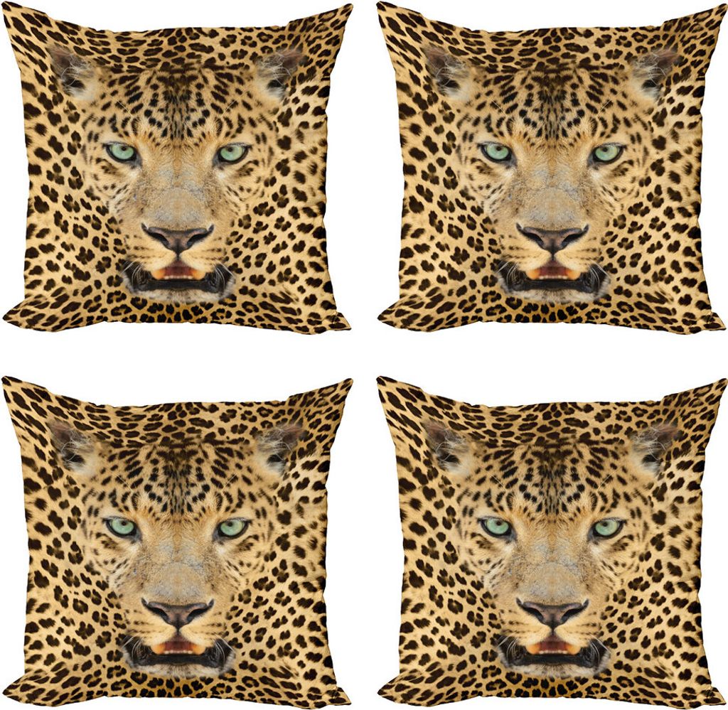 ABAKUHAUS Leopard Kissenbezug Set (4 Stück), Predator Tier, Moderner Doppelseitiger Digitaldruck, 45 cm x 45 cm, Braun und Hellbraun