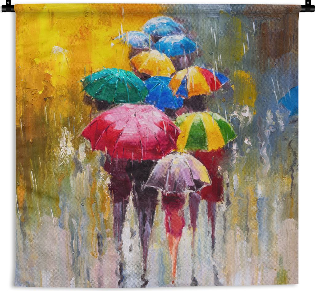 MuchoWow Wandteppich Wandbehang Gemälde - Regenschirm - Öl 90x90 cm Tapisserie Dekoration Wandtuch - Wandaufhänger