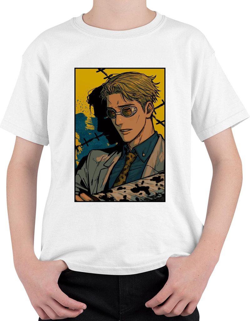 Manga Detektiv Fliegerbrille Anzug Krawatte Noir Anime Ästhetik Uni Kinder T-Shirt, Weiß, 116
