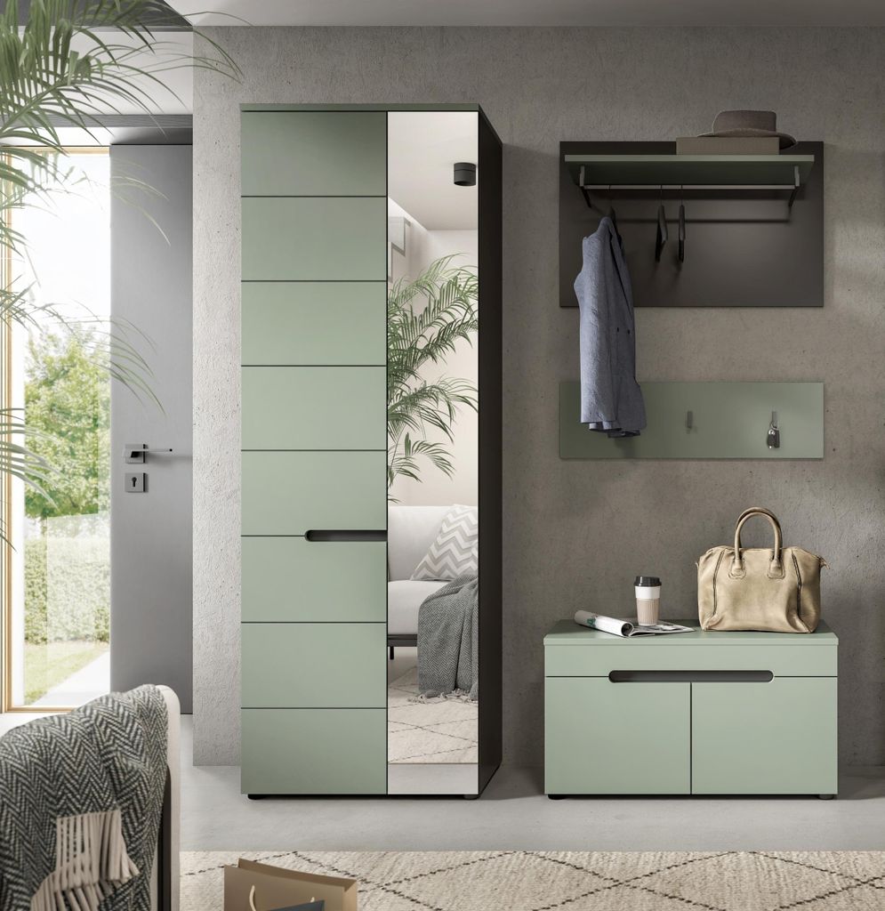 Garderoben-Set >Canu< in Basalt Grau / Smoke Green - 160x190x37cm (BxHxT)