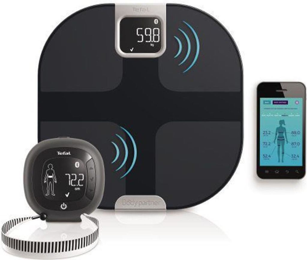 Tefal YD3090S1 Elektronische Personenwaage mit LED-Display, 70 x 60 mm, 350 x 350 x 28 mm, schwarz