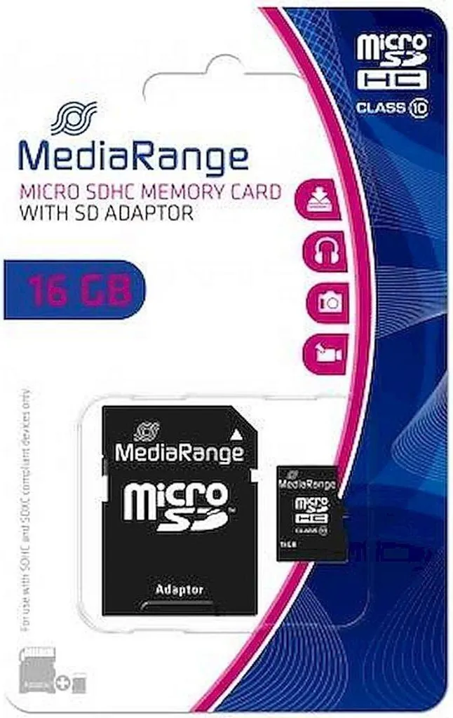 MediaRange MicroSD 16GB Classe 10 con Adattatore SD - Memoria Affidabile