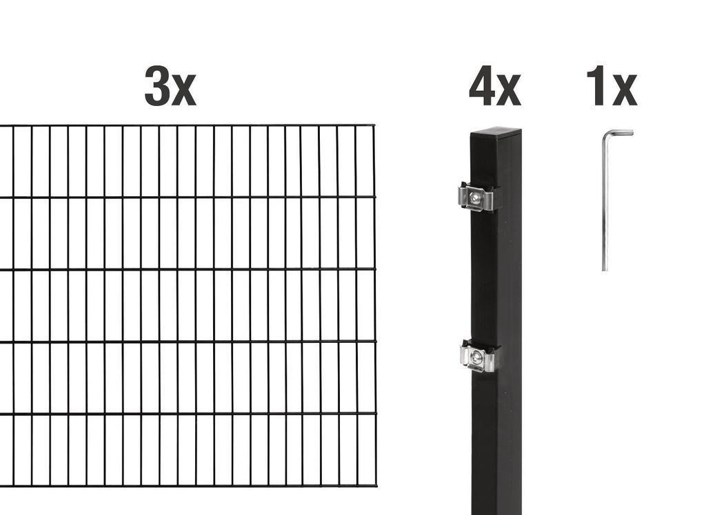 Alberts 628314 Doppelstabmattenzaun als 8 tlg. Zaun-Komplettset, matt schwarz, Höhe 140 cm, Länge 6 m