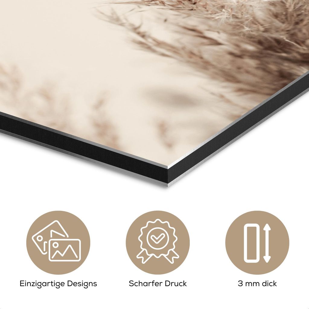 MuchoWow Wanddekoration Metall Metallbild Wandkunst 80x40 cm Pflanzen - Pampaswedel - Pampasgras - Beige - Natur MuchoWow Aluminium Gemälde - Wand...