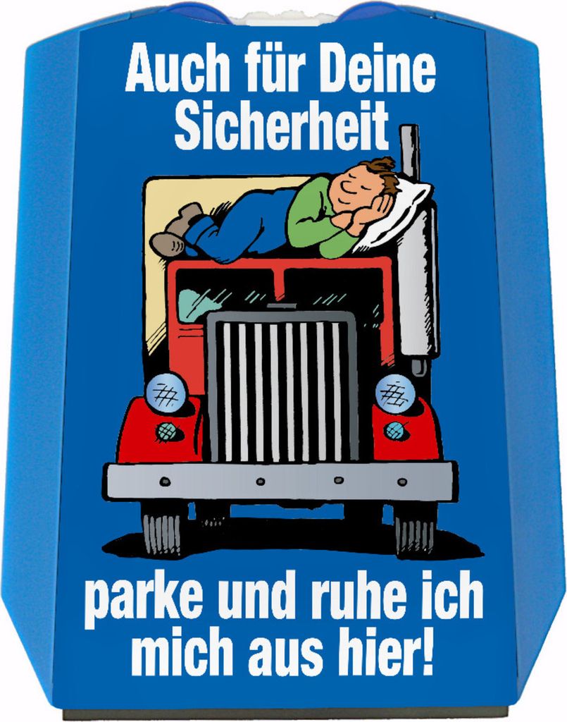 Ruhezeit für LKW-Fahrer Comic Parkscheibe in blau