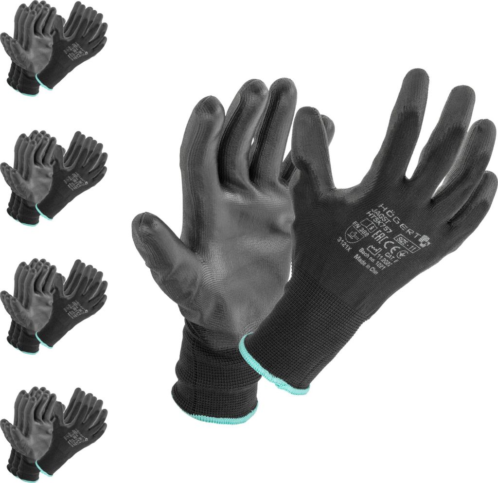 Högert Technik JAGST Handschuhe mit Polyurethanbeschichtung, schwarz, Größe 9, 12 Paar/Packung, abriebfest und flexibel, ideal für präzise Mon...