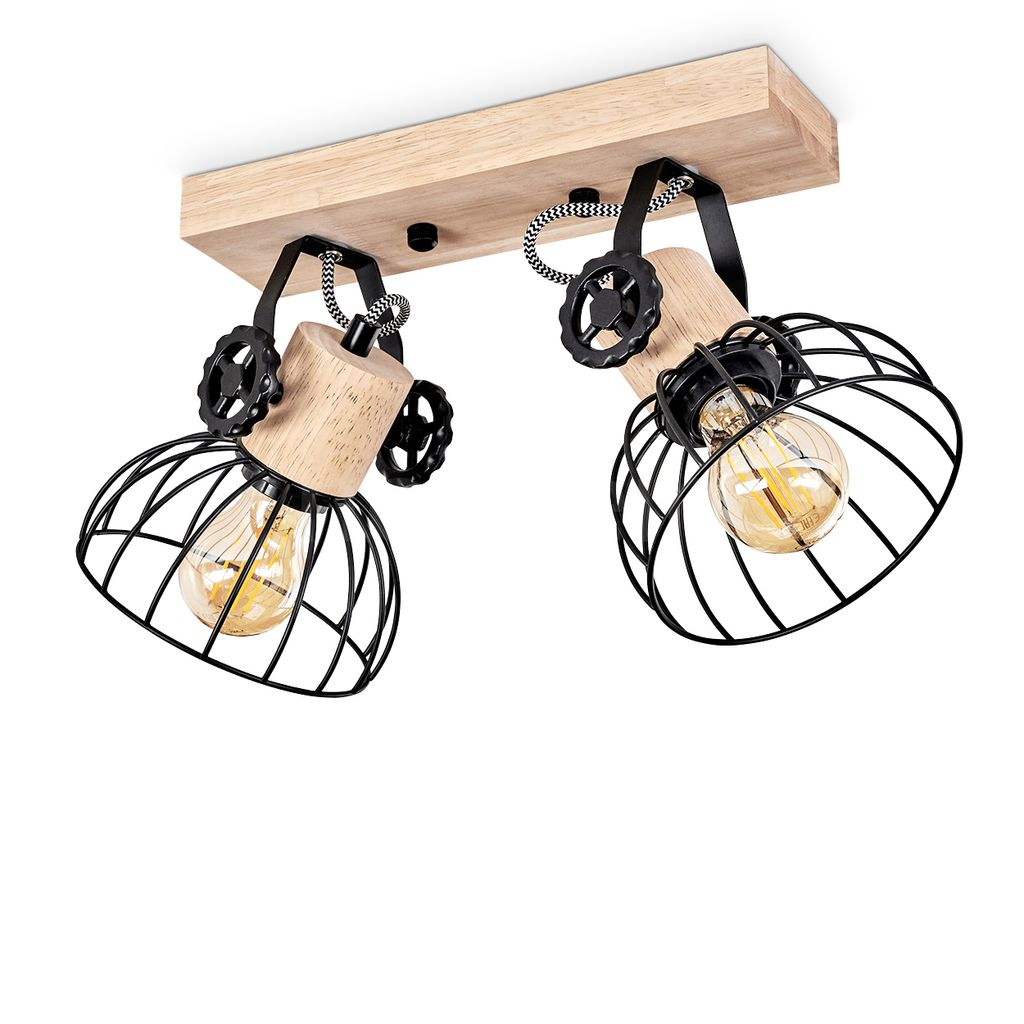 Cotes »Cotes« Deckenlampe, Holz/Metall, Natur/Schwarz Schirme, Gitter-Optik