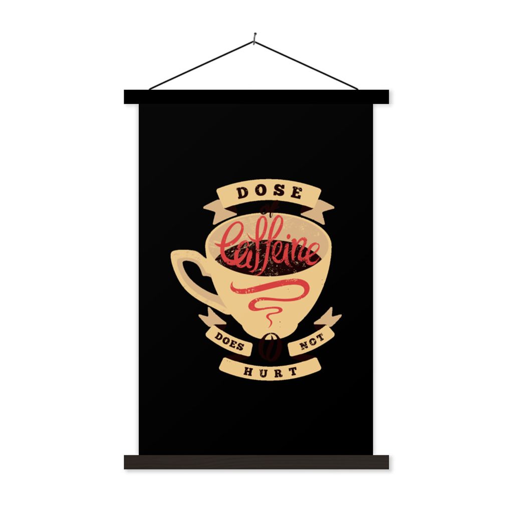 MuchoWow Textilposter Kaffee - Sprichwörter - Vintage - Zitate - Eine Dosis Koffein tut nicht weh 120x180 cm mit schwarzem Rahmen - Fotos