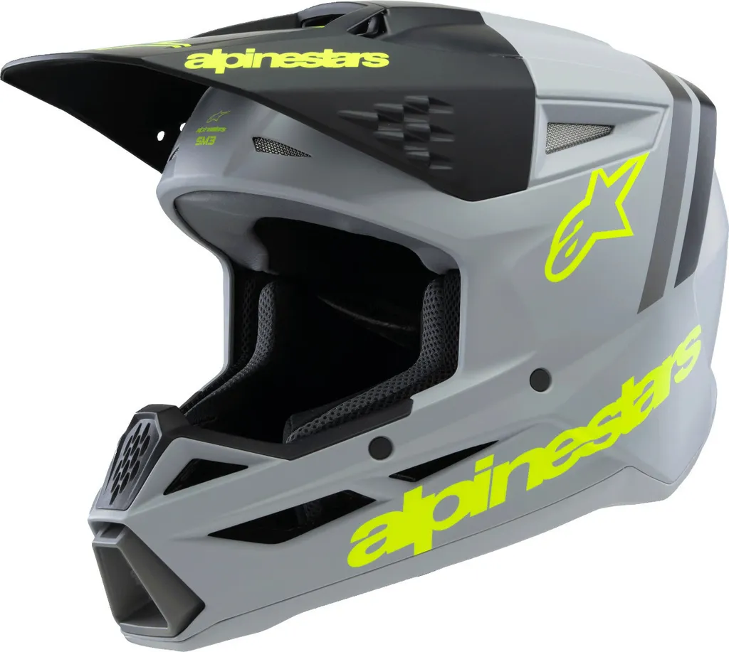 Casque Moto Cross Enfant Alpinestars SM3 Radium Gris Noir Taille Y