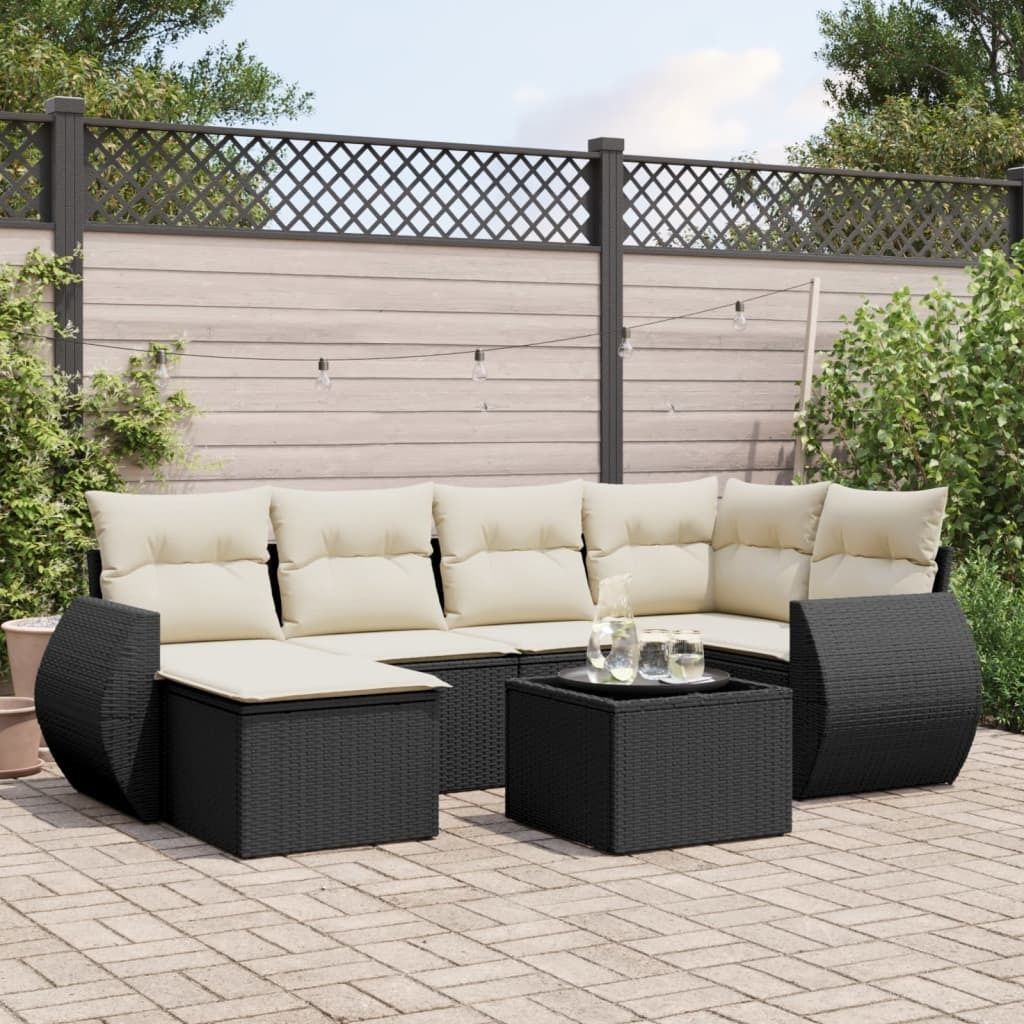 Maison Exclusive - 7-tlg. Garten-Sofagarnitur mit Kissen Schwarz Poly Rattan