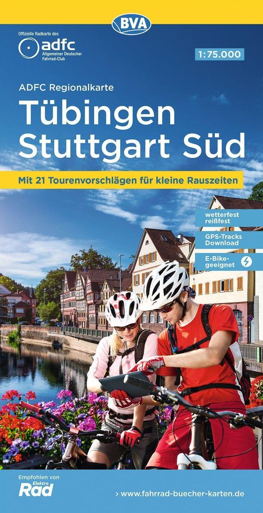 ADFC-Regionalkarte Tübingen - Stuttgart Süd, 1:75.000, reiß- und wetterfest,mit em GPS-Download der Touren via BVA-website oder Karten-App
