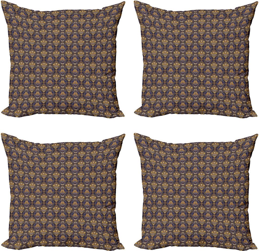 ABAKUHAUS asiatisch Kissenbezug Set (4 Stück), Oriental Pattern, Moderner Doppelseitiger Digitaldruck, 50 cm x 50 cm, gelb Lila