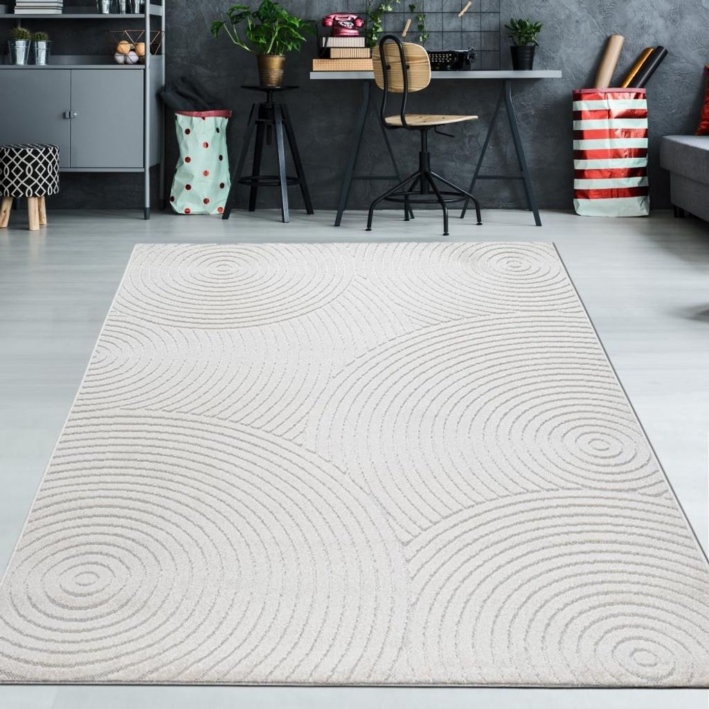 Teppich Outdoor wetterfest in Creme mit Kreismuster – modern & pflegeleicht Größe - 120 x 160 cm