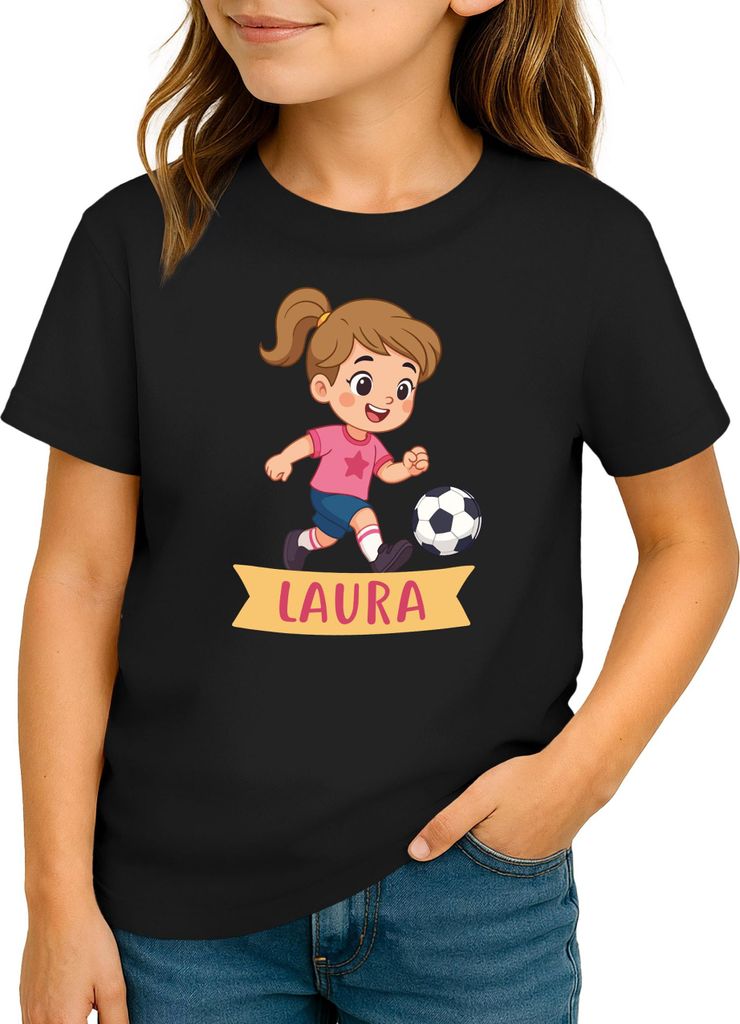 Kinder T-Shirt Mädchen Fußball personalisiert mit Name – Sport Shirt für kleine Kickerinnen Moonworks