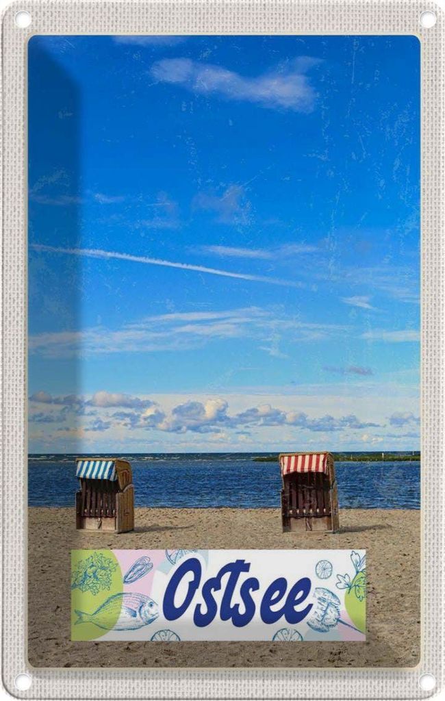 vianmo Blechschild 30x20 cm Ostsee Strandkorb Meer Strand Bildmotiv Reisemotiv Abenteuer Reisen Urlaub
