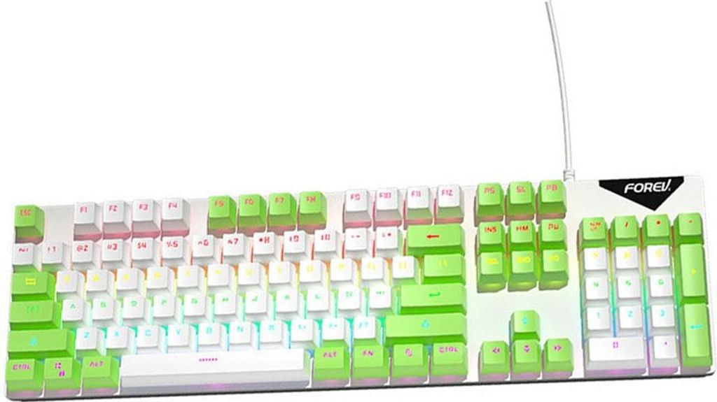 INF Mechanische Tastatur mit Kabel, Regenbogenbeleuchtung, Blaue Schalter, 104 Tasten Weiß+Grün