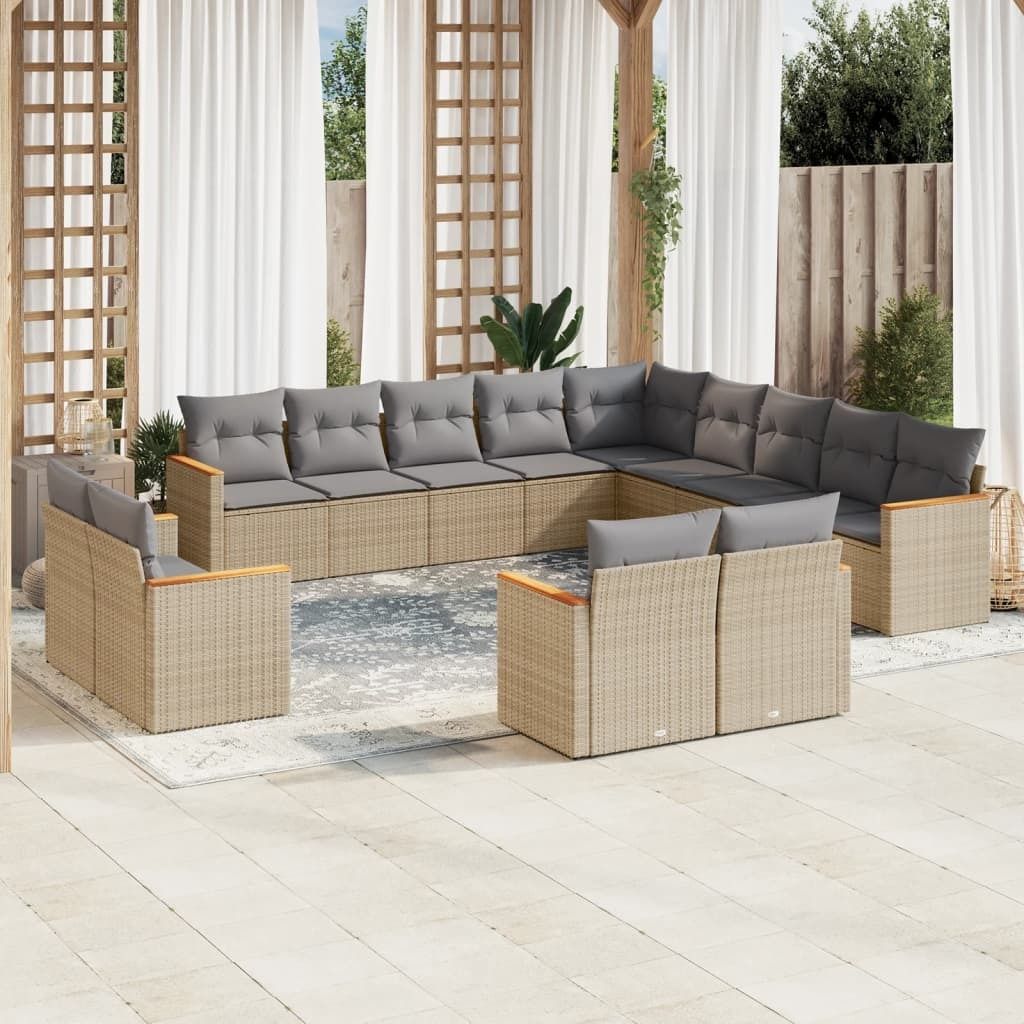 Maison Exclusive - 13-tlg. Garten-Sofagarnitur mit Kissen Beige Poly Rattan