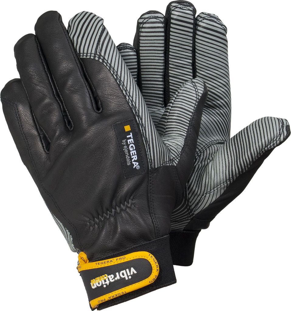 Ejendals TEGERA 9181, Werkstatthandschuhe, Schwarz, Gelb, Erwachsener, Erwachsener, Kratzresistent, Vibrationsbeständig, Latex, Leder, Polyurethan