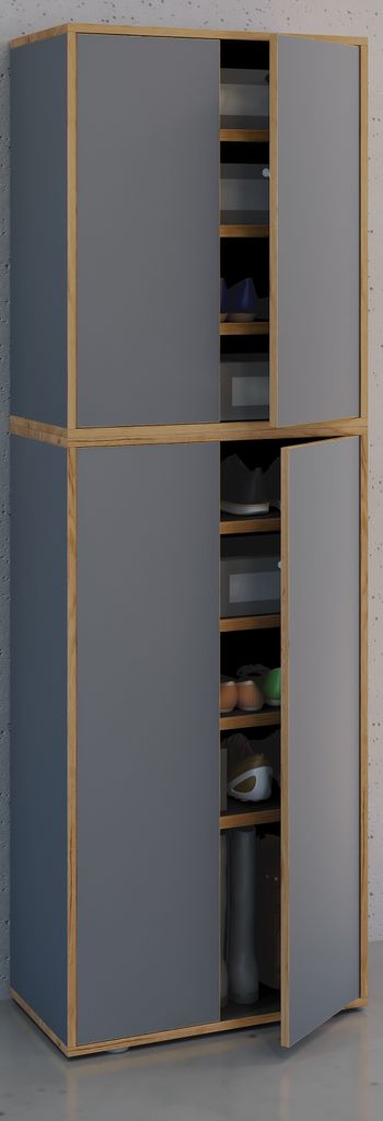VCM Holz-Schuhschrank | Maße: B. 60 x H. 183 x T. 33 cm | Allzweckschrank | 9 Fächer | 4 Drehtüren - Salia Breite 60 cm