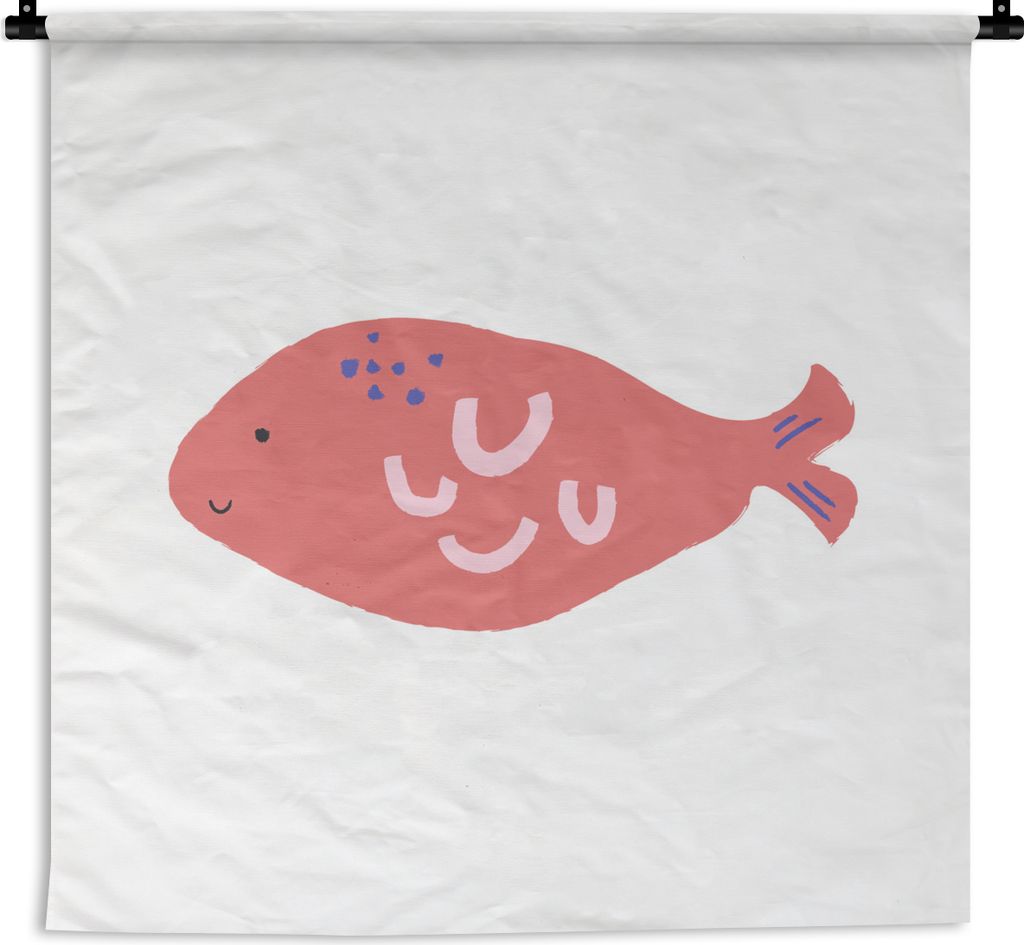 MuchoWow Wandteppich Wandbehang Pastell - Fisch - Rosa 150x150 cm Tapisserie Dekoration Wandtuch - Wohnaccessoires - Modernes