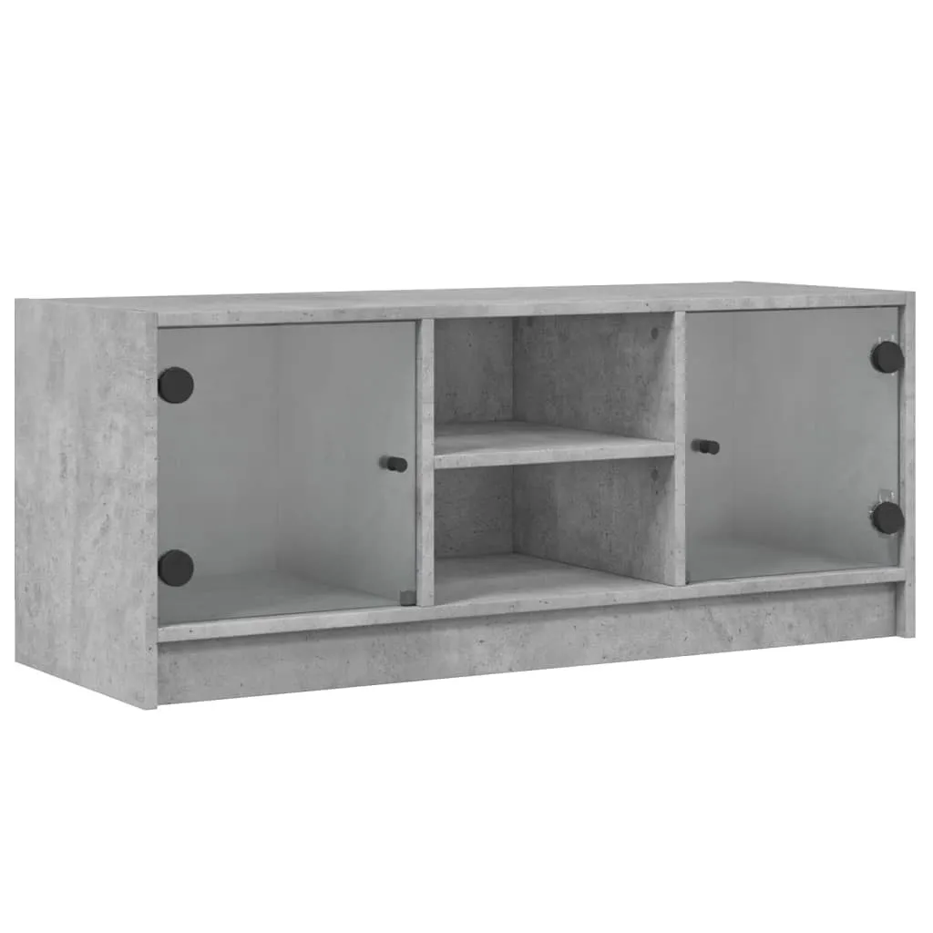 SYFAX Stand TV Grigio Cemento 102cm Ante Vetro per Console e Media
