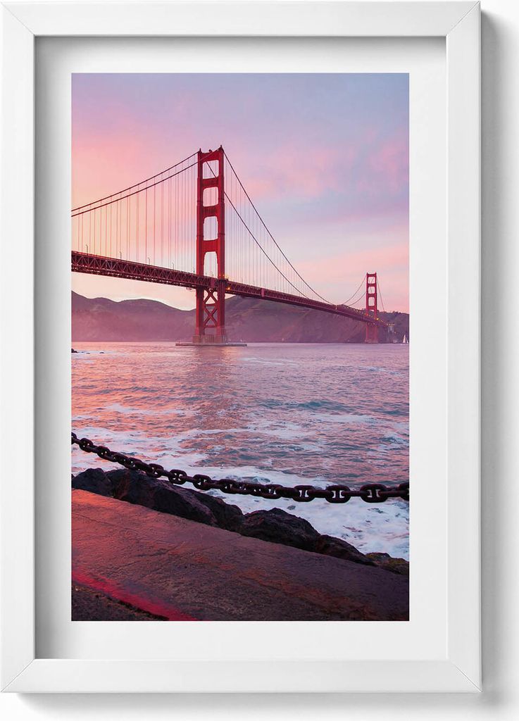 Blick auf die Golden Gate Bridge– Wandbild mit Rahmen – Gerahmtes Bild – Wanddekoration – 20x30 cm – Weiß