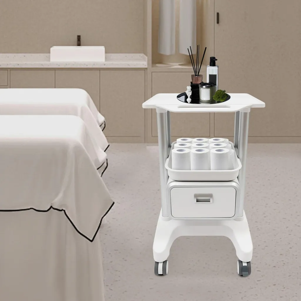 Guéridon à instruments de salon et clinique blanc avec 2 tablettes