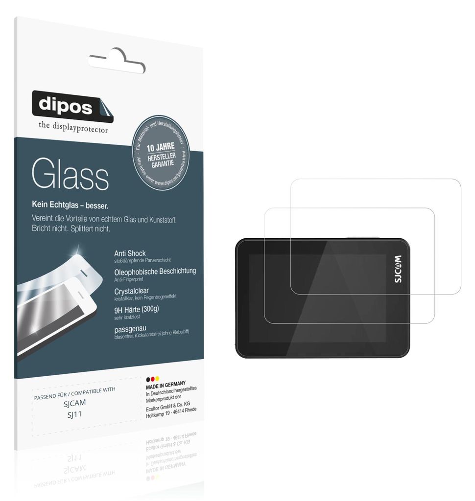 2x Schutzfolie für SJCAM SJ11 - Anti-Shock 9H Folie dipos Glass Kunststoffglas