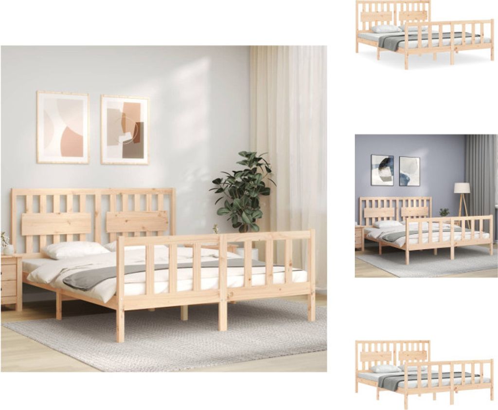 vidaXL Massivholzbett mit Kopfteil 160x200 cm - Betten & Bettgestelle