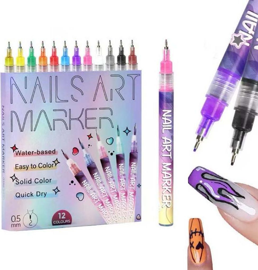 12 Farben Nageldesign Stift Set - 0.5mm Feinspitze, Produktbild 