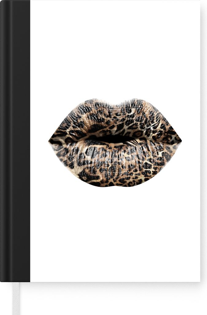 MuchoWow Notizbuch Tagebuch Haushaltsbuch Notebook A5 Lippen - Tigerdruck - Weiß - Notizblock - Notizheft - Notebook - Schreibblock - Papier
