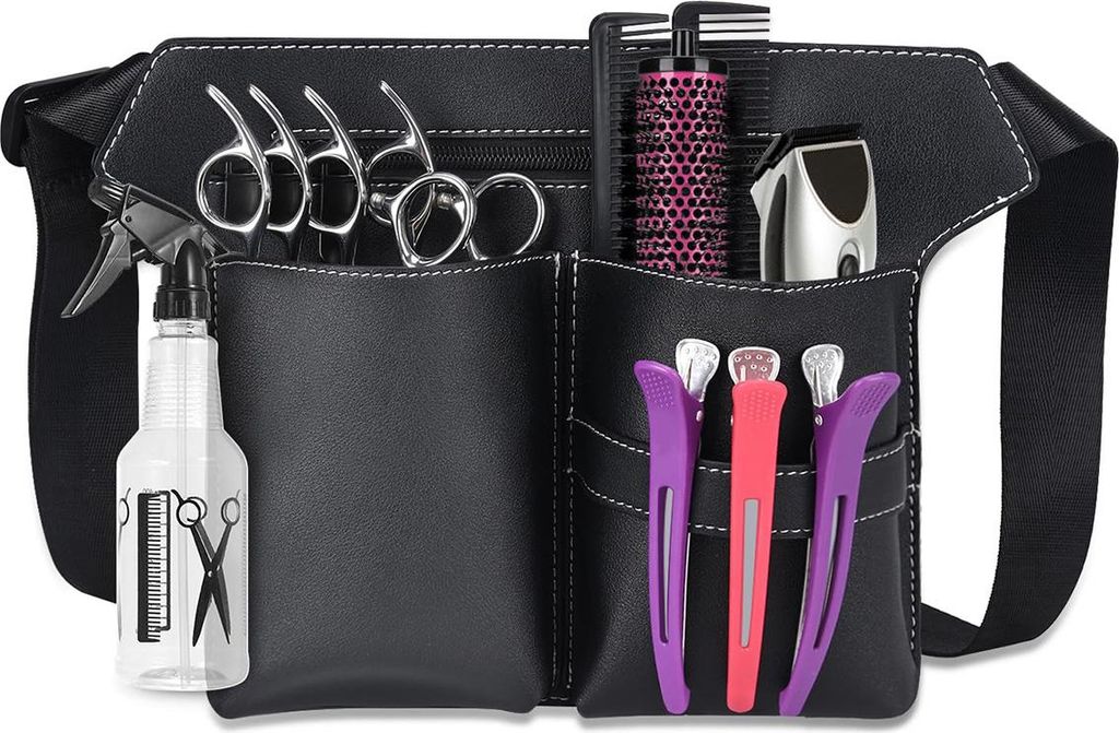 Friseurtasche für Profis – Große Scherentasche zum Umhängen oder als Gürteltasche, schwarz, robust & praktisch für Friseurbedarf