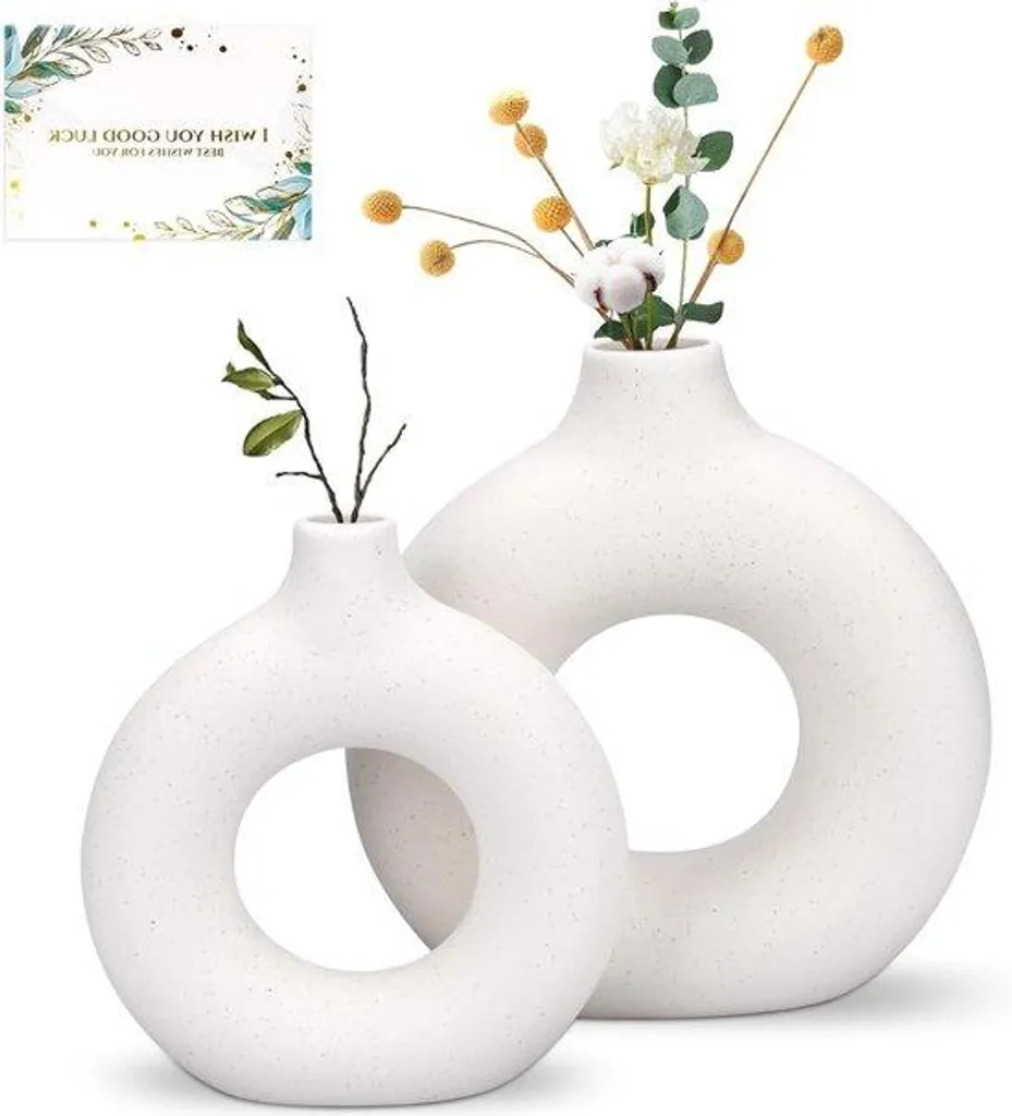 Duo de Vases Céramique Blanche Faits Main - Style Minimaliste Donut