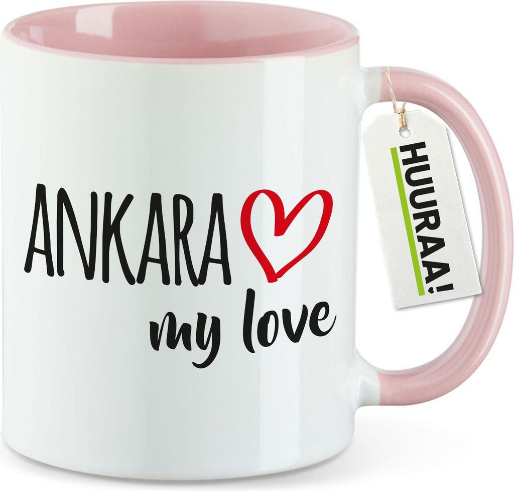Huuraa Kaffeetasse Ankara my love 330ml Rosa Keramik Kaffeebecher Geschenkidee