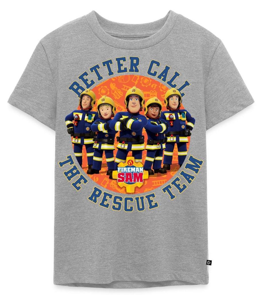 Spreadshirt Feuerwehrmann Sam Better Call The Rescue Team Kinder Premium T-Shirt, 110/116 (4 Jahre), Grau meliert
