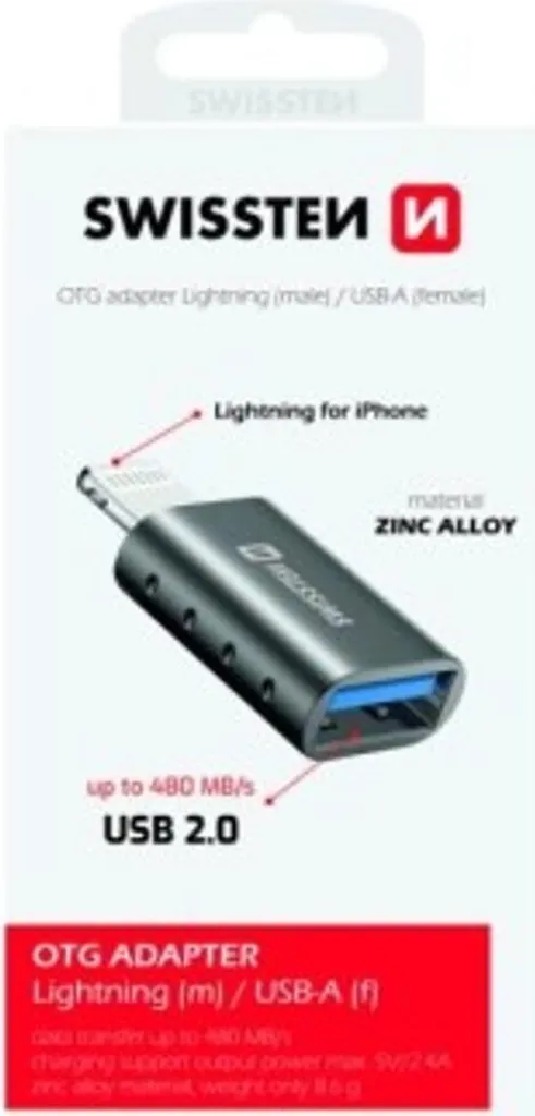 Adattatore Lightning / USB OTG per trasferimento dati e ricarica, Swissten - Nero - 8
