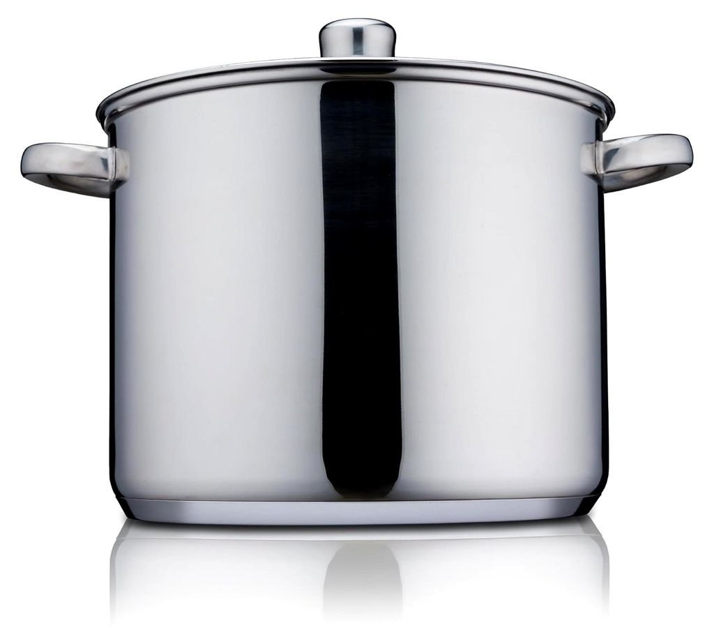 Kochtopf 26 cm, 10 Liter Induktion, Edelstahl unbeschichtet mit Glasdeckel | Suppentopf, Großraumtopf, Gemüsetopf | spülmaschinengeeignet, für ...