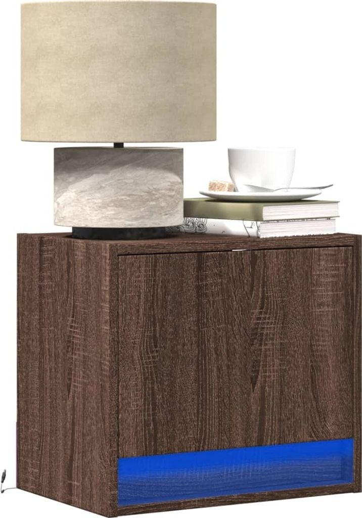 Wand-Nachttisch mit LED-Leuchten Braun Eichen-Optik, Nachttische & -schränke 2024 Neu DesignMöbel