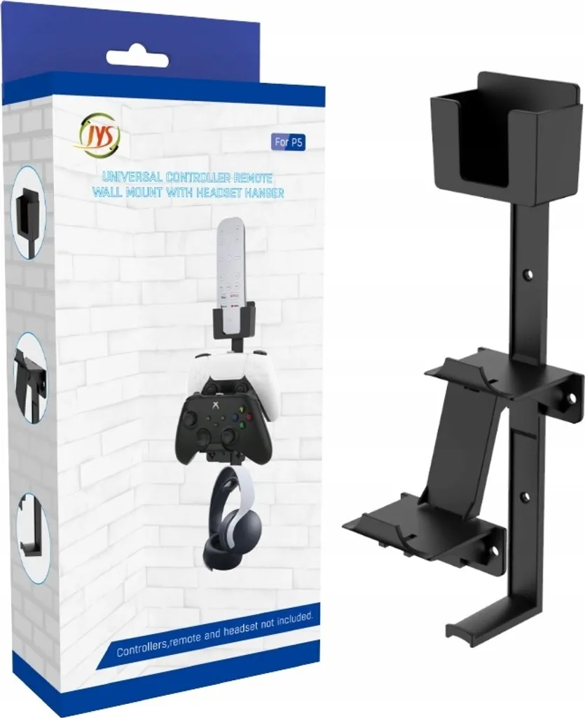 Support Mural 3-en-1 pour Manettes PS5 Xbox et Casque Audio Gamin Noir