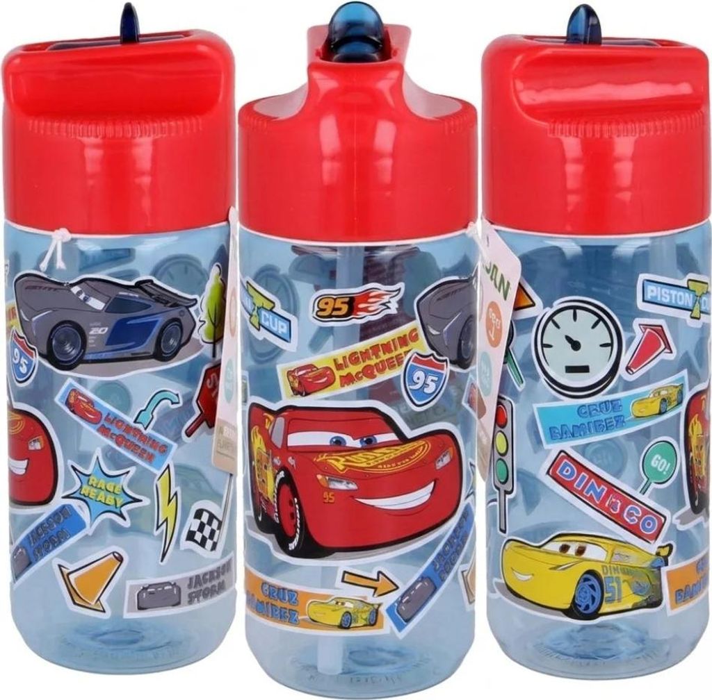 Disney Cars Lightning McQueen Wasserflasche Flasche mit Trinkhalm 430 ml