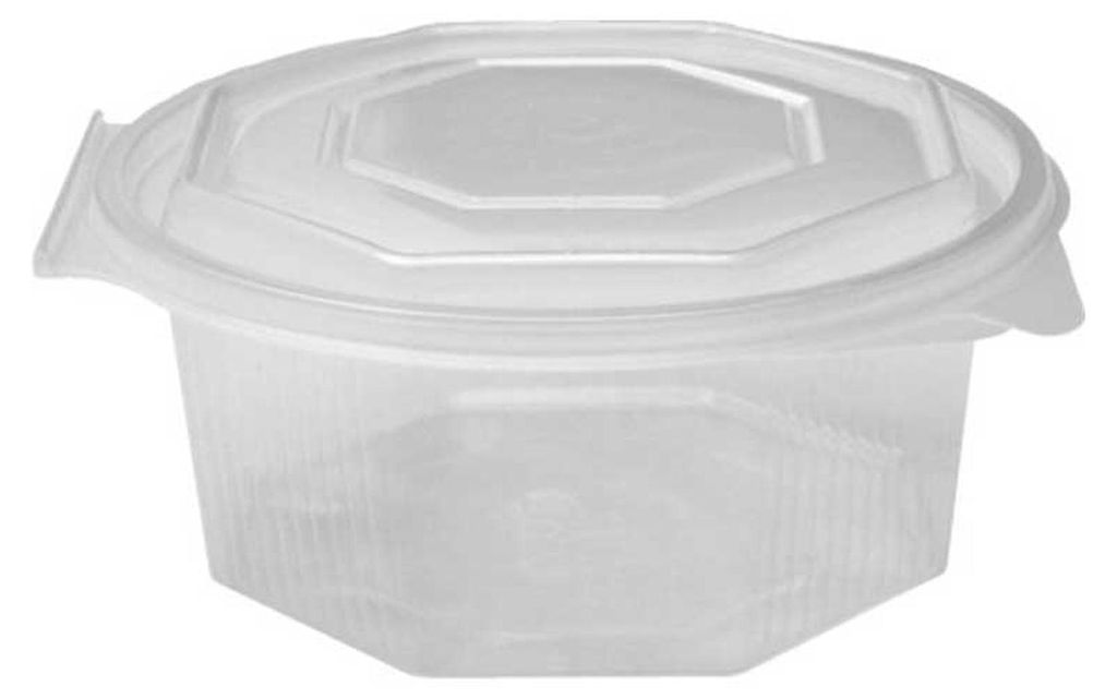 20x Achteckbecher klar mit angehängtem Deckel 750 ml (PP)