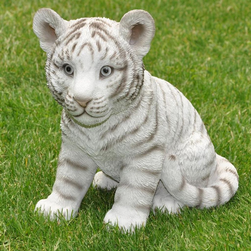 sitzender weißer Gartenfigur Deko Tiger Figur